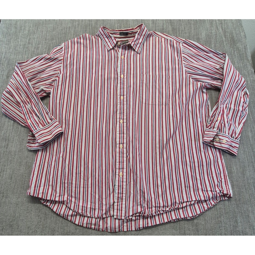 St Johns Bay 80's 2‎ Ply men's red/white/blue striped button up shirt 3XL Cotton